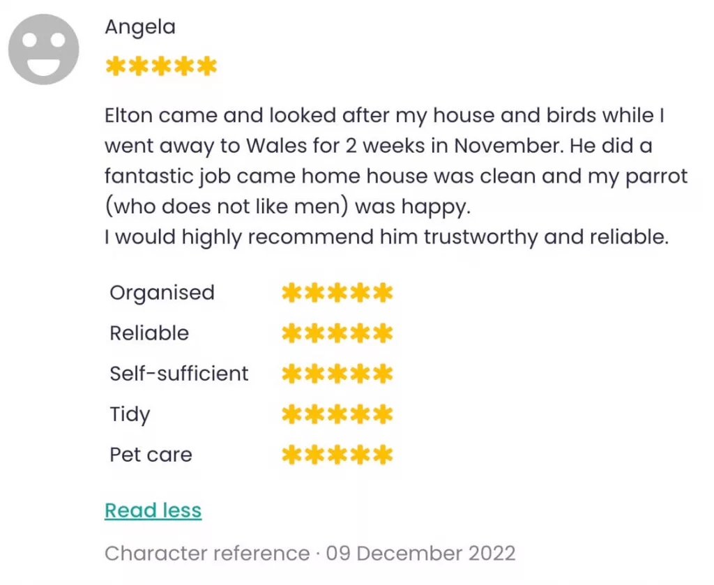 Trusty Pet Sitter review from Angela