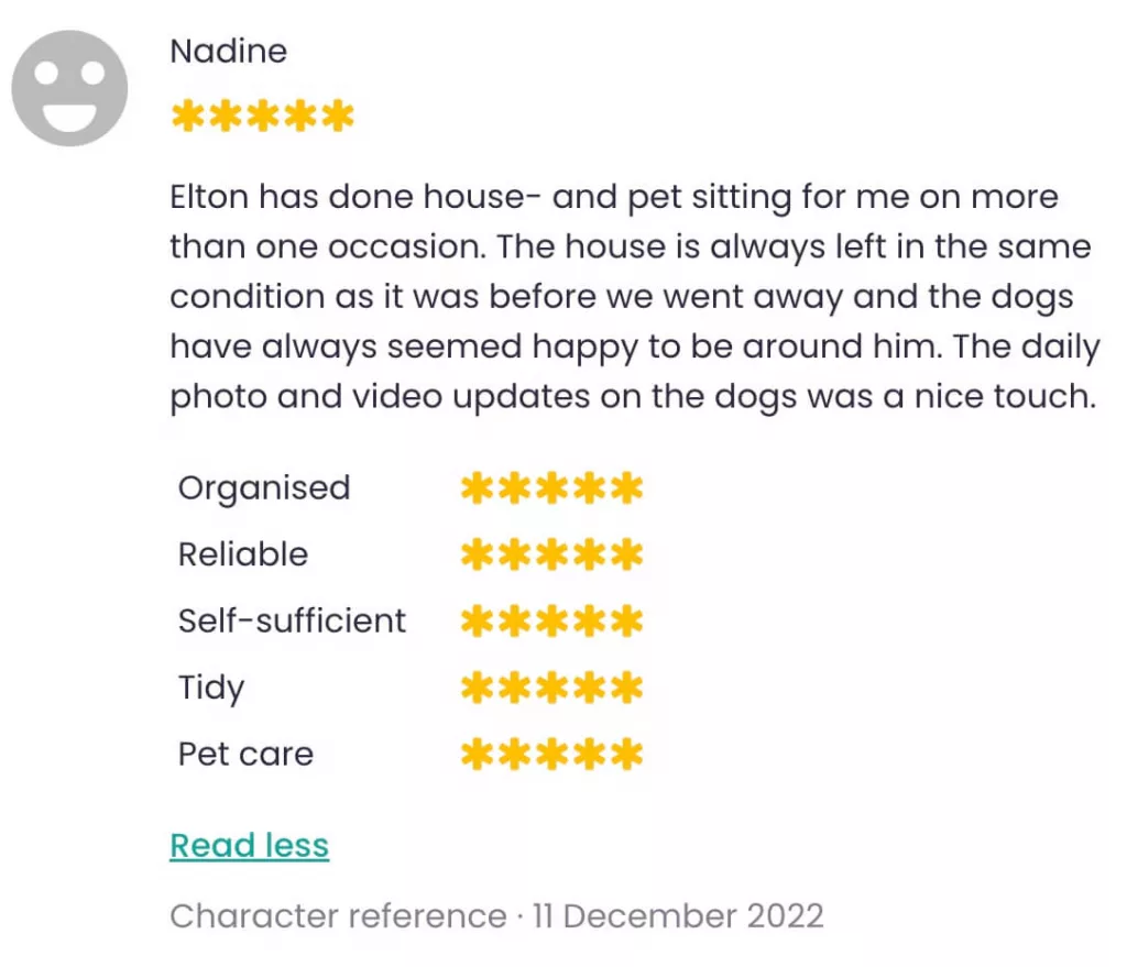 Trusty Pet Sitter review from Nadine