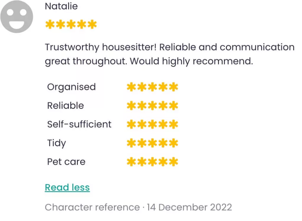 Trusty Pet Sitter review from Natalie