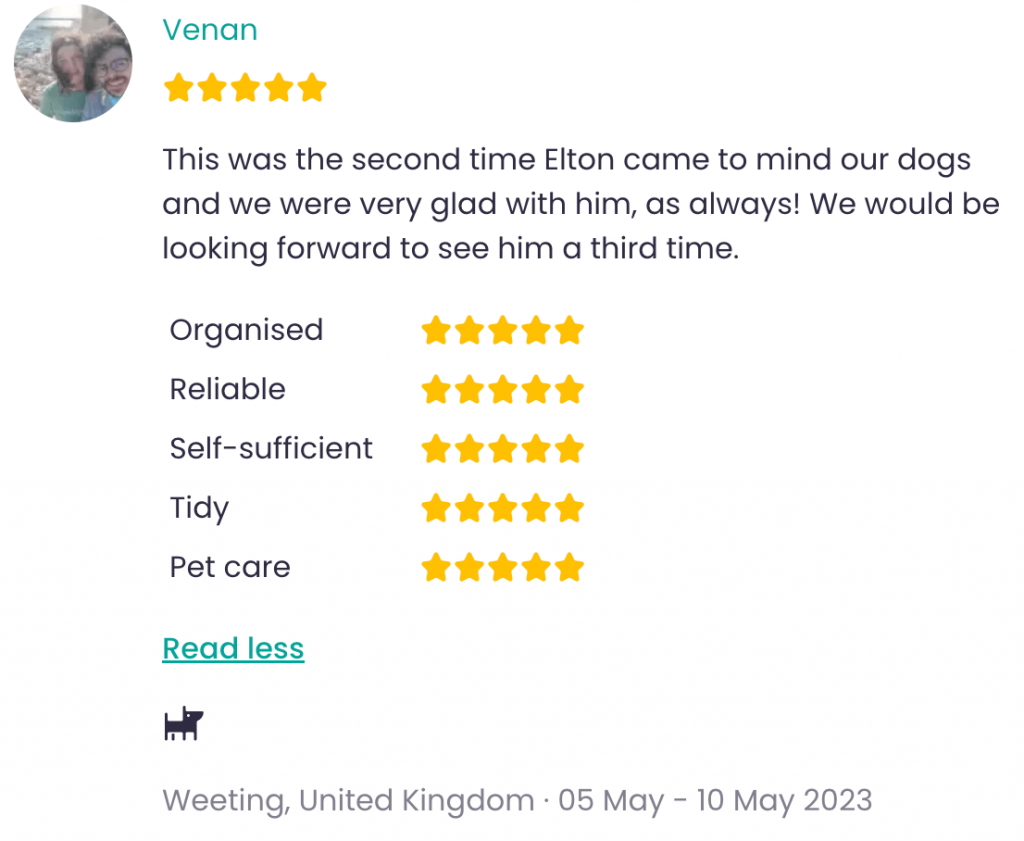 Second Pet sitter review from Grace and Venan in Weeting, Norfolk
